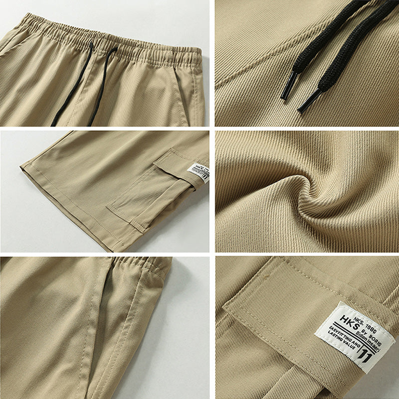 Men's Elastic Waist Cargo Shorts - Casual Summer Drawstring Work Hiking Outdoor Shorts with Multi-Pocket