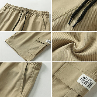 Men's Elastic Waist Cargo Shorts - Casual Summer Drawstring Work Hiking Outdoor Shorts with Multi-Pocket
