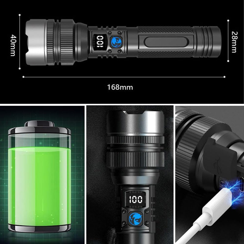 🔦 Digital Display Telescoping Zoom Flashlight