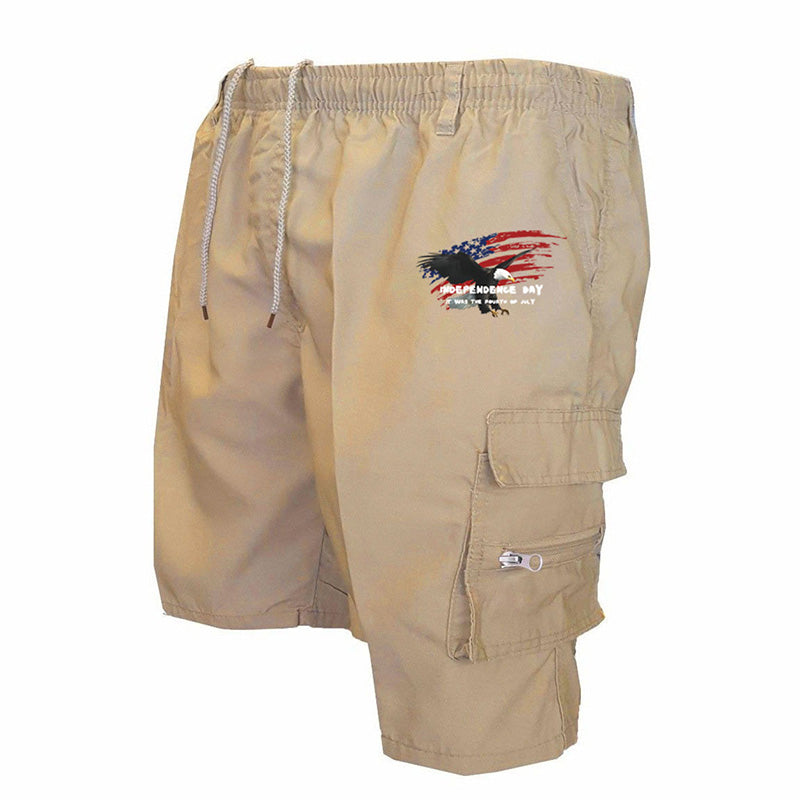 Men’s Independence Day Print Utility Cargo Shorts - Breathable Elastic Drawstring Shorts for Daily & Sports