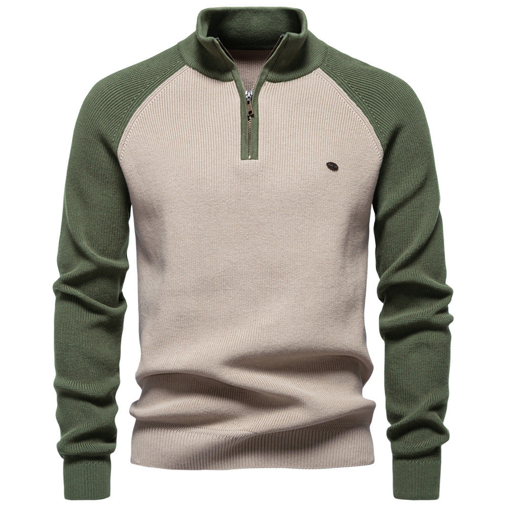 Men's Colorblock Quarter Zip Business Casual Sweater